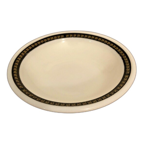 Vintage Pyrex Fleur de Lis Berry Bowl Ebony & Gold Gothic Tableware - Picture 1 of 6